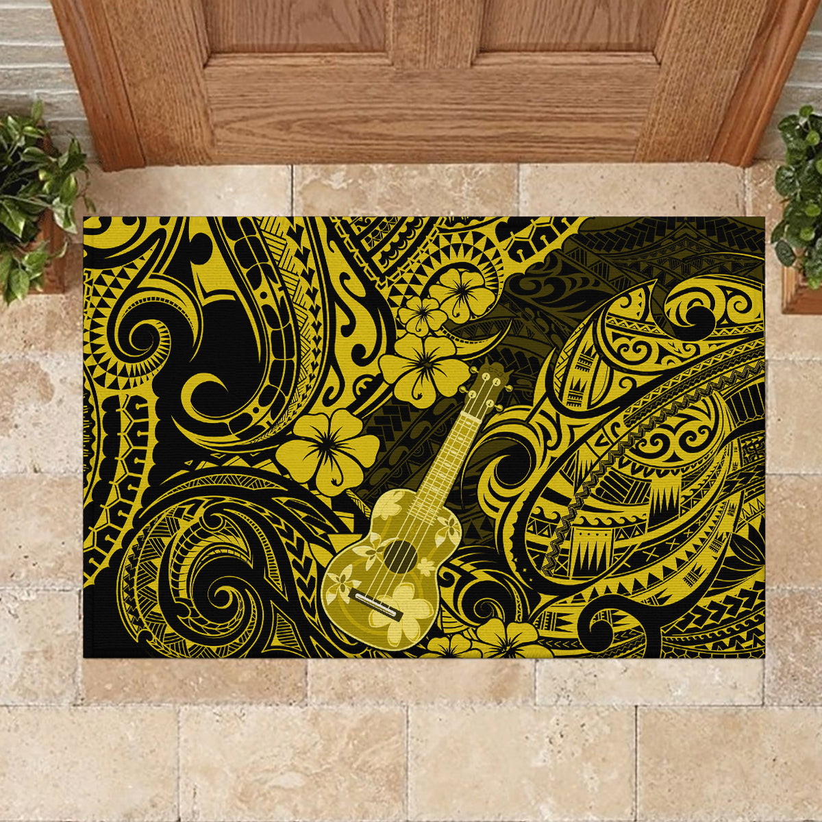 Hawaii Ukulele Rubber Doormat Polynesian Pattern Yellow Version LT01 - Polynesian Pride