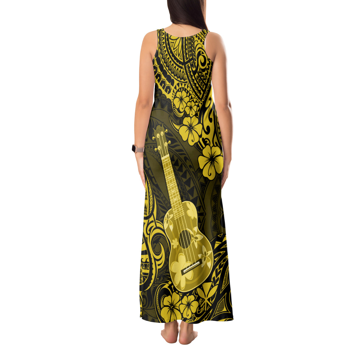 Hawaii Ukulele Tank Maxi Dress Polynesian Pattern Yellow Version LT01 - Polynesian Pride