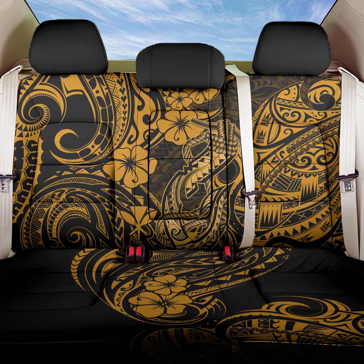 Hawaii Fish Hook Back Car Seat Cover Polynesian Pattern Gold Version