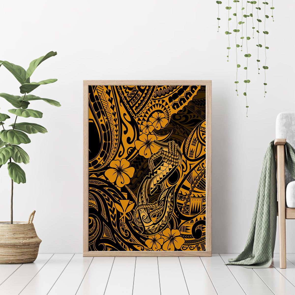 Hawaii Fish Hook Canvas Wall Art Polynesian Pattern Gold Version LT01 - Polynesian Pride