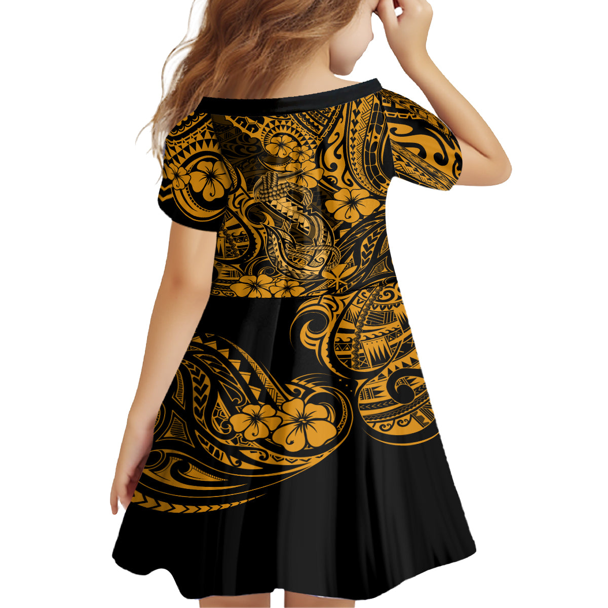 Hawaii Fish Hook Family Matching Off Shoulder Maxi Dress and Hawaiian Shirt Polynesian Pattern Gold Version LT01 - Polynesian Pride