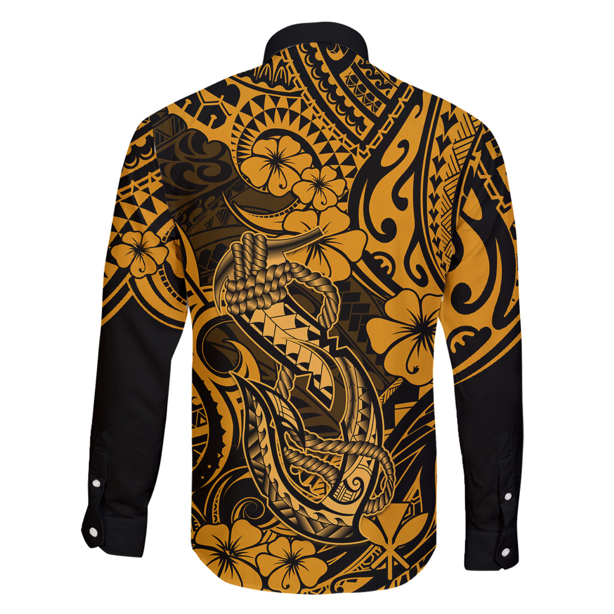 Hawaii Fish Hook Family Matching Off Shoulder Short Dress and Hawaiian Shirt Polynesian Pattern Gold Version LT01 - Polynesian Pride