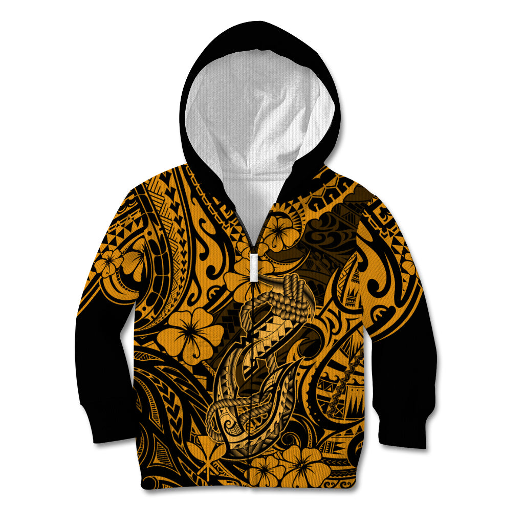 Hawaii Fish Hook Kid Hoodie Polynesian Pattern Gold Version LT01 - Polynesian Pride