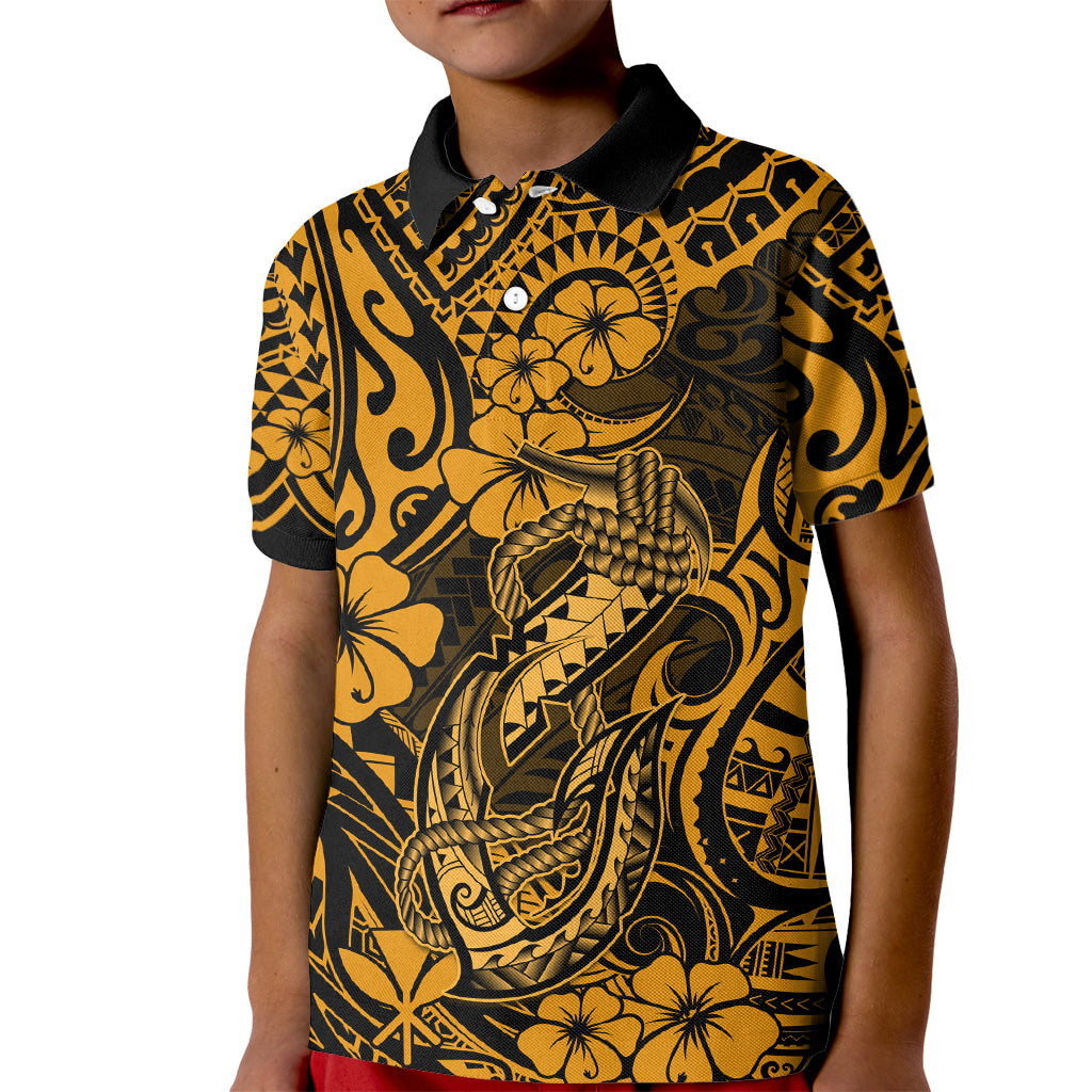 Hawaii Fish Hook Kid Polo Shirt Polynesian Pattern Gold Version LT01 Kid Gold - Polynesian Pride
