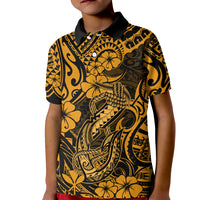Hawaii Fish Hook Kid Polo Shirt Polynesian Pattern Gold Version LT01 Kid Gold - Polynesian Pride