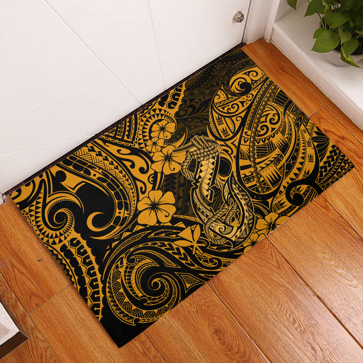 Hawaii Fish Hook Rubber Doormat Polynesian Pattern Gold Version LT01 Gold - Polynesian Pride