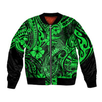 Hawaii Fish Hook Bomber Jacket Polynesian Pattern Green Version LT01 Unisex Green - Polynesian Pride