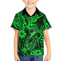 Hawaii Fish Hook Family Matching Long Sleeve Bodycon Dress and Hawaiian Shirt Polynesian Pattern Green Version LT01 Son's Shirt Green - Polynesian Pride