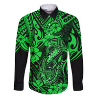 Hawaii Fish Hook Family Matching Short Sleeve Bodycon Dress and Hawaiian Shirt Polynesian Pattern Green Version LT01 Dad's Shirt - Long Sleeve Green - Polynesian Pride