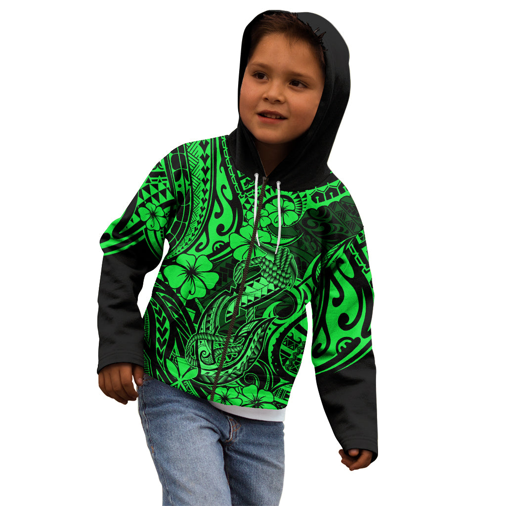 Hawaii Fish Hook Kid Hoodie Polynesian Pattern Green Version LT01 - Polynesian Pride