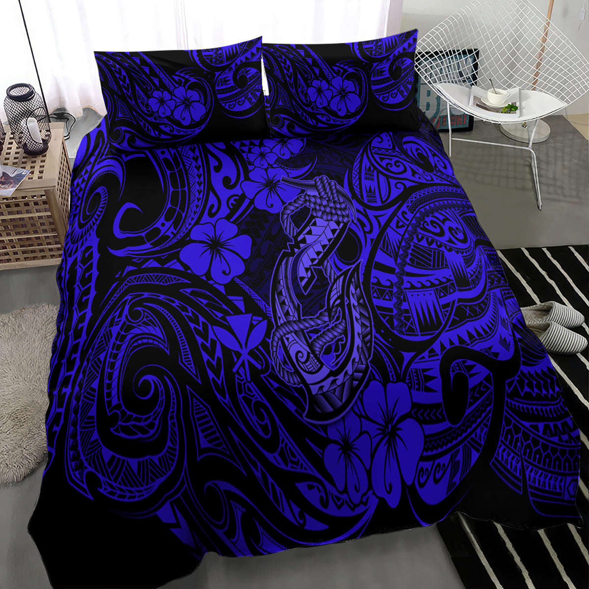 Hawaii Fish Hook Bedding Set Polynesian Pattern Navy Blue Version LT01 - Polynesian Pride