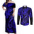 Hawaii Fish Hook Couples Matching Off Shoulder Maxi Dress and Long Sleeve Button Shirts Polynesian Pattern Navy Blue Version LT01 Blue - Polynesian Pride