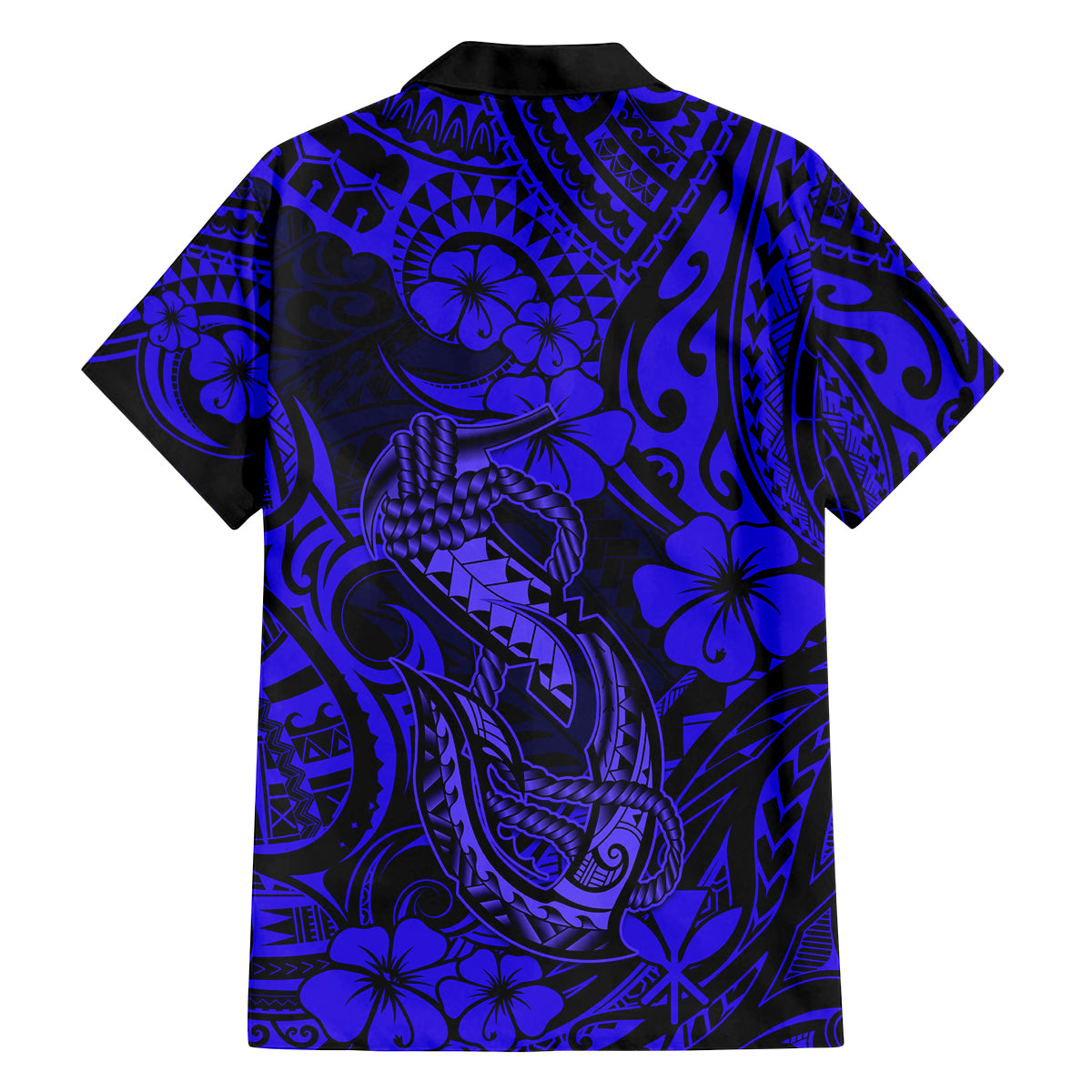 Hawaii Fish Hook Family Matching Off Shoulder Short Dress and Hawaiian Shirt Polynesian Pattern Navy Blue Version LT01 - Polynesian Pride