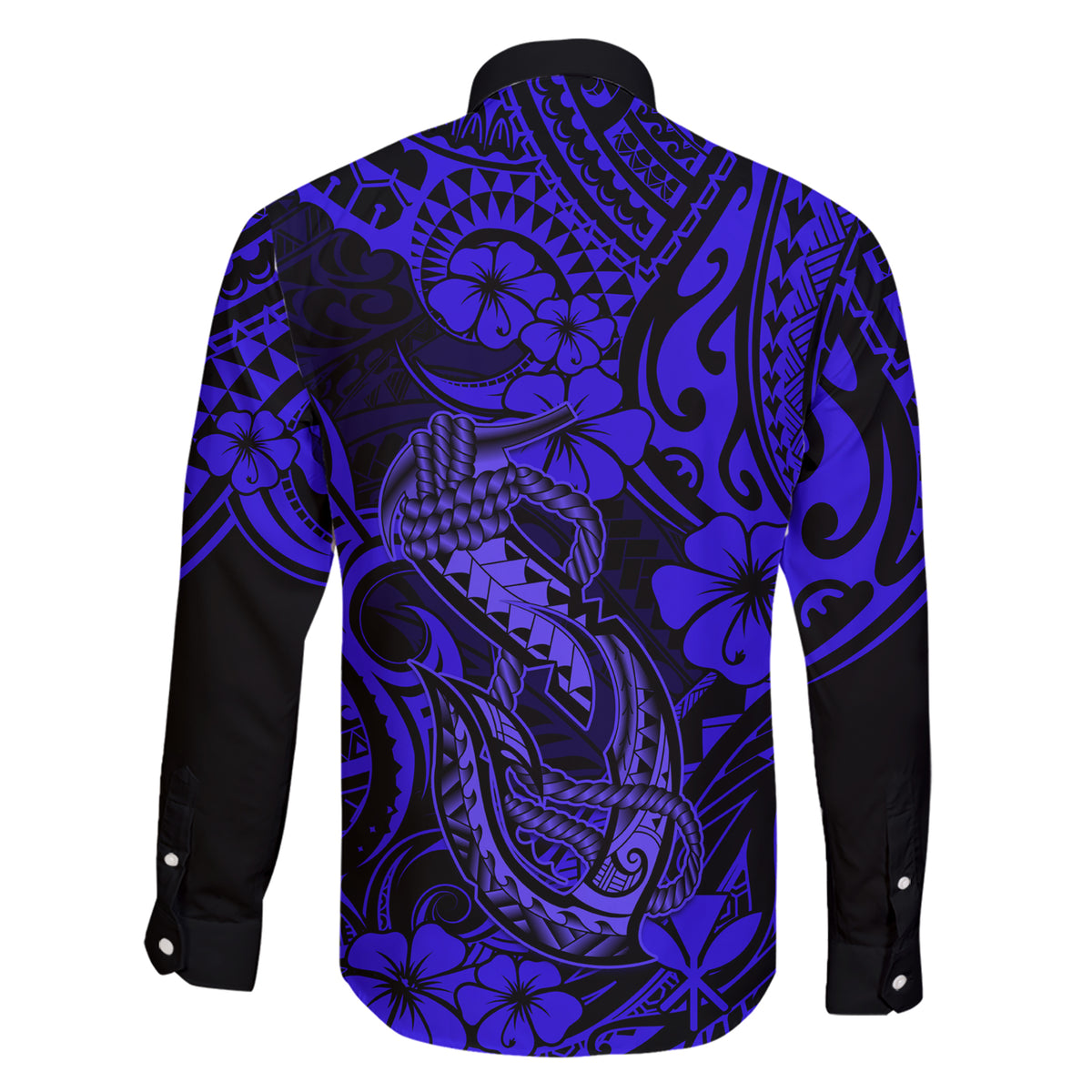Hawaii Fish Hook Family Matching Short Sleeve Bodycon Dress and Hawaiian Shirt Polynesian Pattern Navy Blue Version LT01 - Polynesian Pride