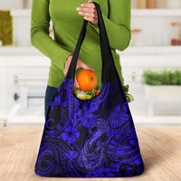 Hawaii Fish Hook Grocery Bag Polynesian Pattern Navy Blue Version