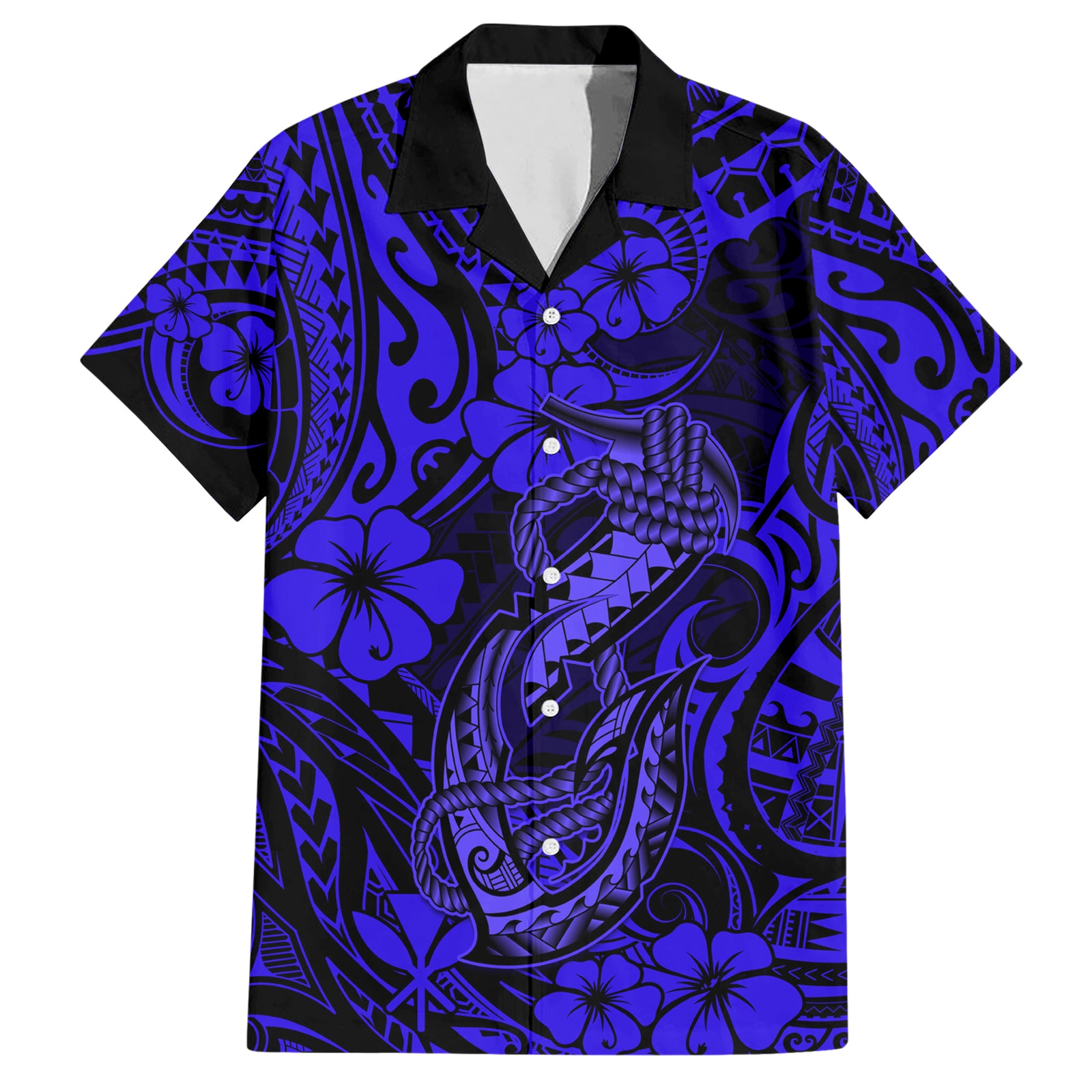 Hawaii Fish Hook Hawaiian Shirt Polynesian Pattern Navy Blue Version LT01 Blue - Polynesian Pride