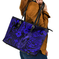 Hawaii Fish Hook Leather Tote Bag Polynesian Pattern Navy Blue Version LT01 - Polynesian Pride
