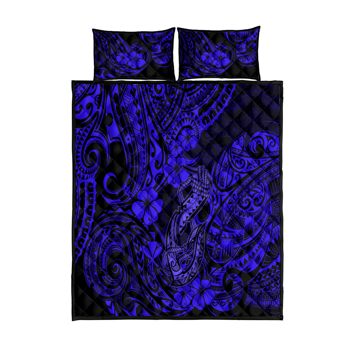Hawaii Fish Hook Quilt Bed Set Polynesian Pattern Navy Blue Version LT01 Blue - Polynesian Pride