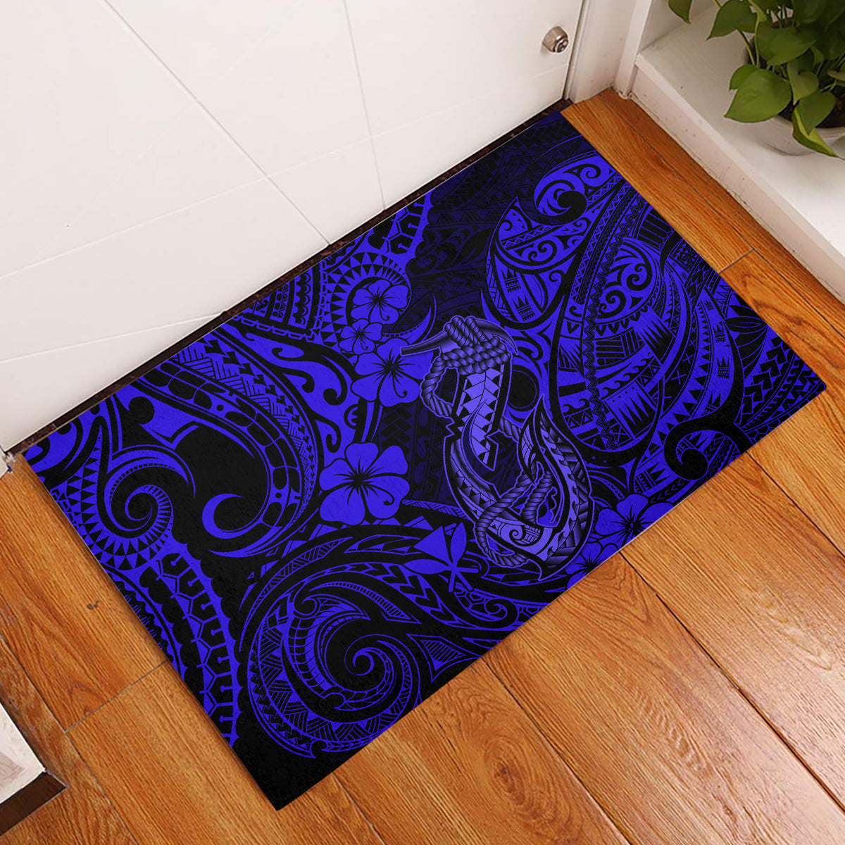 Hawaii Fish Hook Rubber Doormat Polynesian Pattern Navy Blue Version LT01 Blue - Polynesian Pride