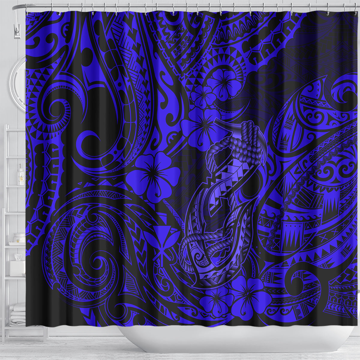 Hawaii Fish Hook Shower Curtain Polynesian Pattern Navy Blue Version LT01 - Polynesian Pride