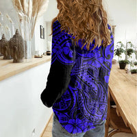 Hawaii Fish Hook Women Casual Shirt Polynesian Pattern Navy Blue Version LT01 - Polynesian Pride