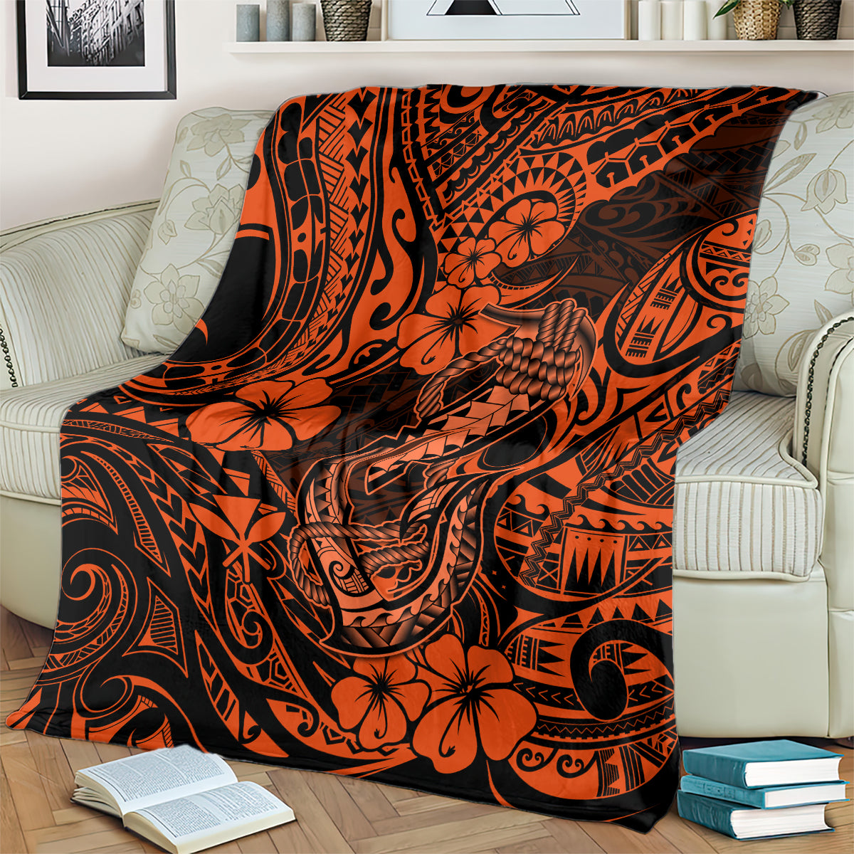 Hawaii Fish Hook Blanket Polynesian Pattern Orange Version LT01