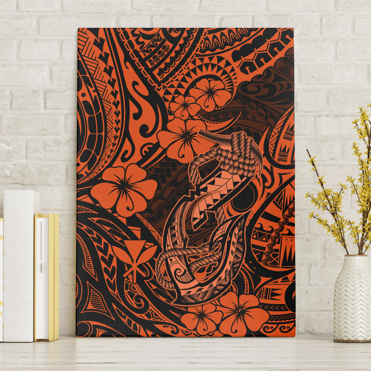 Hawaii Fish Hook Canvas Wall Art Polynesian Pattern Orange Version LT01