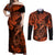 Hawaii Fish Hook Couples Matching Off Shoulder Maxi Dress and Long Sleeve Button Shirts Polynesian Pattern Orange Version LT01 Orange - Polynesian Pride