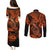 Hawaii Fish Hook Couples Matching Puletasi Dress and Long Sleeve Button Shirts Polynesian Pattern Orange Version LT01 - Polynesian Pride