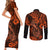 Hawaii Fish Hook Couples Matching Short Sleeve Bodycon Dress and Long Sleeve Button Shirts Polynesian Pattern Orange Version LT01 - Polynesian Pride