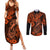 Hawaii Fish Hook Couples Matching Summer Maxi Dress and Long Sleeve Button Shirts Polynesian Pattern Orange Version LT01 Orange - Polynesian Pride