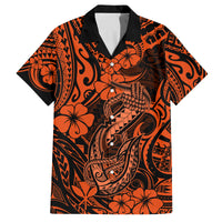 Hawaii Fish Hook Family Matching Tank Maxi Dress and Hawaiian Shirt Polynesian Pattern Orange Version LT01 Dad's Shirt - Short Sleeve Orange - Polynesian Pride