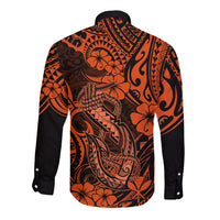 Hawaii Fish Hook Long Sleeve Button Shirt Polynesian Pattern Orange Version LT01 - Polynesian Pride