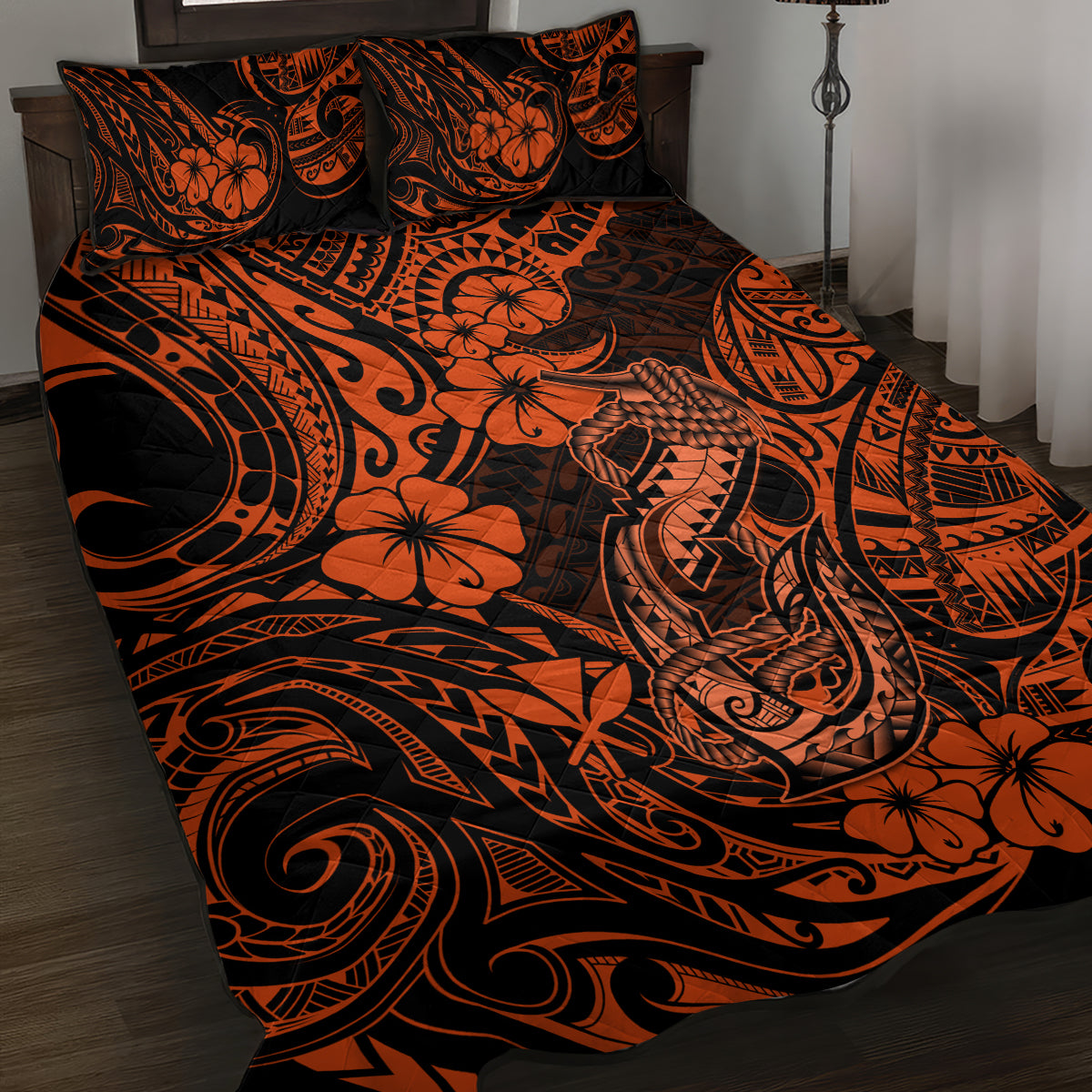 Hawaii Fish Hook Quilt Bed Set Polynesian Pattern Orange Version LT01