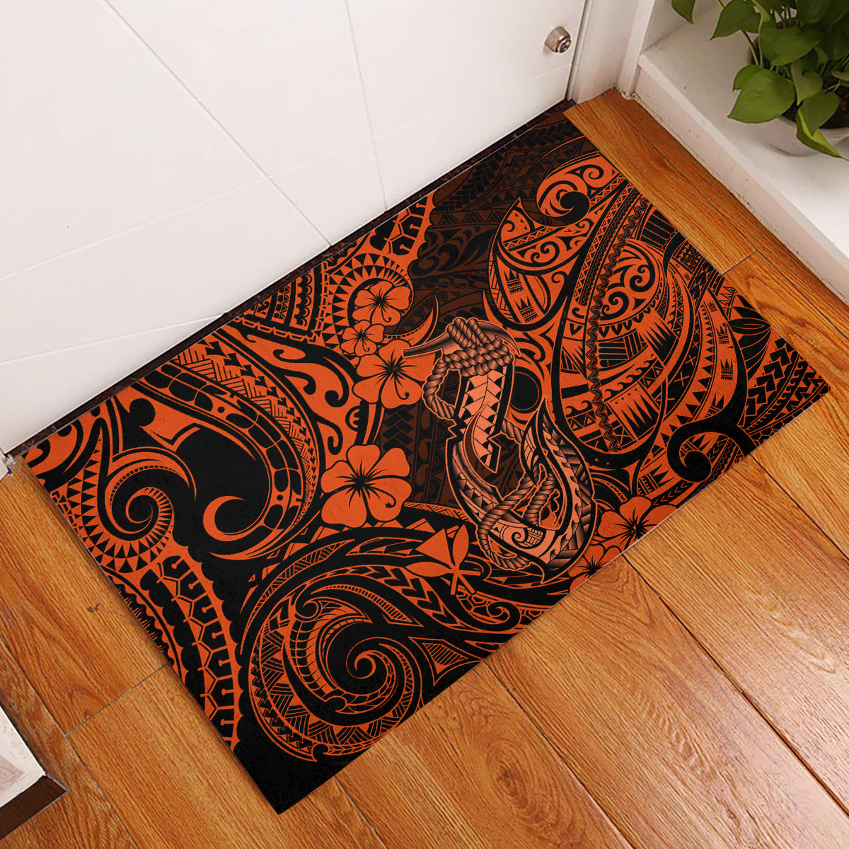 Hawaii Fish Hook Rubber Doormat Polynesian Pattern Orange Version LT01