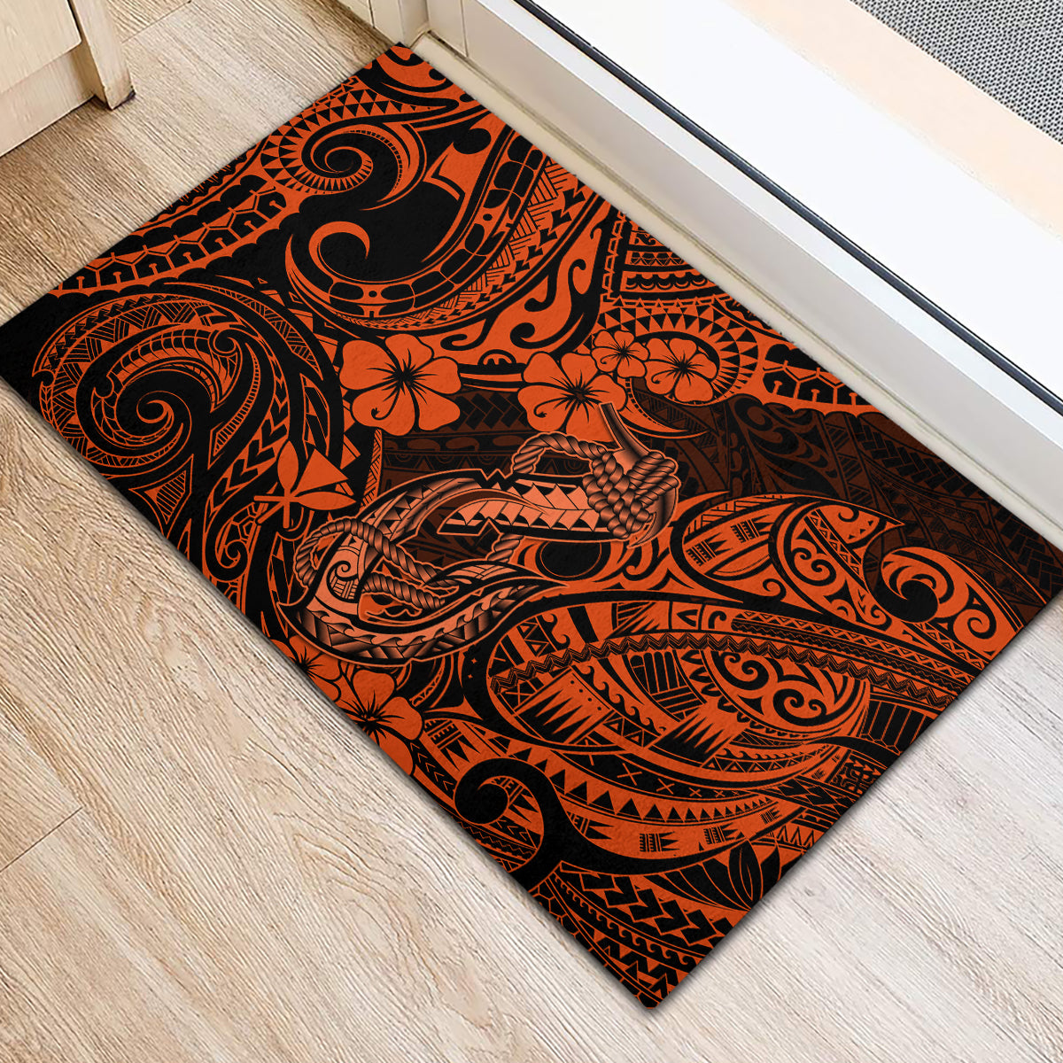 Hawaii Fish Hook Rubber Doormat Polynesian Pattern Orange Version LT01