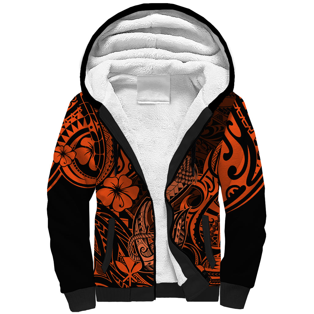 Hawaii Fish Hook Sherpa Hoodie Polynesian Pattern Orange Version LT01 Unisex Orange - Polynesian Pride