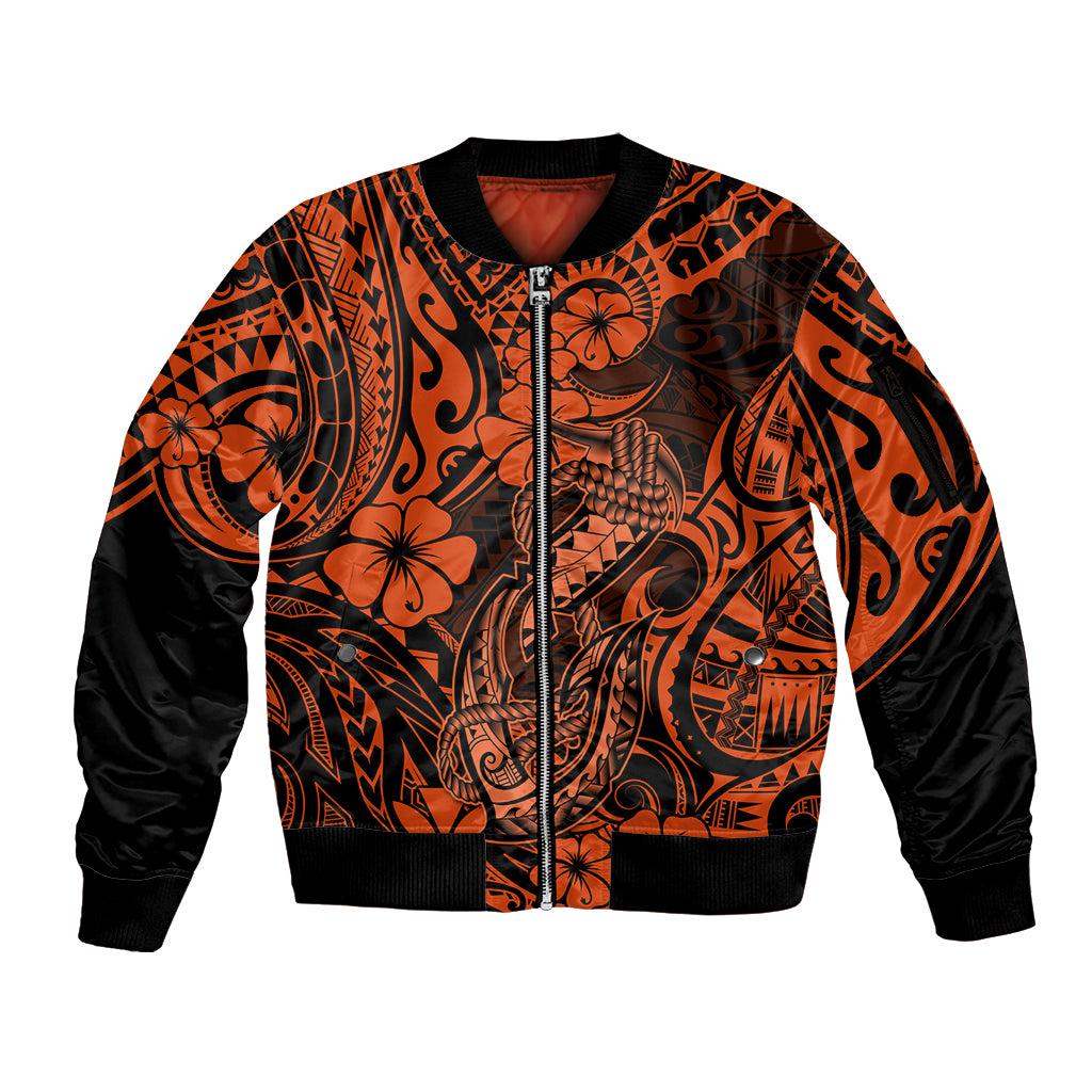 Hawaii Fish Hook Sleeve Zip Bomber Jacket Polynesian Pattern Orange Version LT01 Unisex Orange - Polynesian Pride