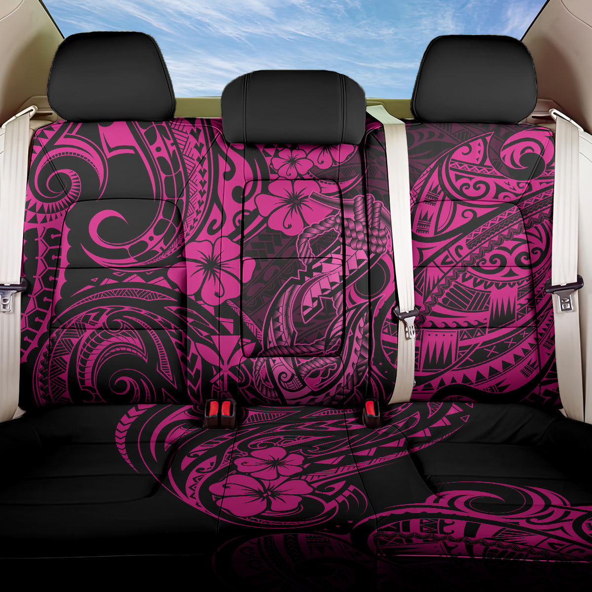 Hawaii Fish Hook Back Car Seat Cover Hibiscus Hawaii Tribal Tattoo Pink Version