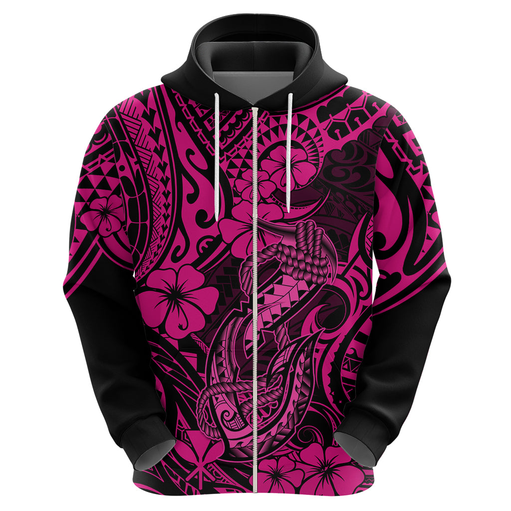 Hawaii Fish Hook Hoodie Hibiscus Hawaii Tribal Tattoo Pink Version LT01 - Polynesian Pride