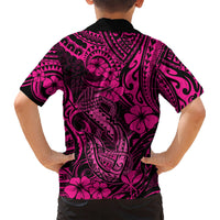 Hawaii Fish Hook Kid Hawaiian Shirt Hibiscus Hawaii Tribal Tattoo Pink Version LT01 - Polynesian Pride