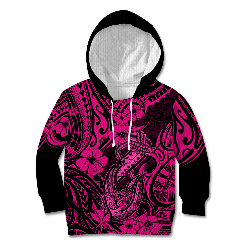 Hawaii Fish Hook Kid Hoodie Hibiscus Hawaii Tribal Tattoo Pink Version LT01 Pink - Polynesian Pride
