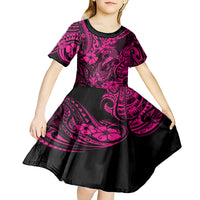 Hawaii Fish Hook Kid Short Sleeve Dress Hibiscus Hawaii Tribal Tattoo Pink Version LT01 - Polynesian Pride