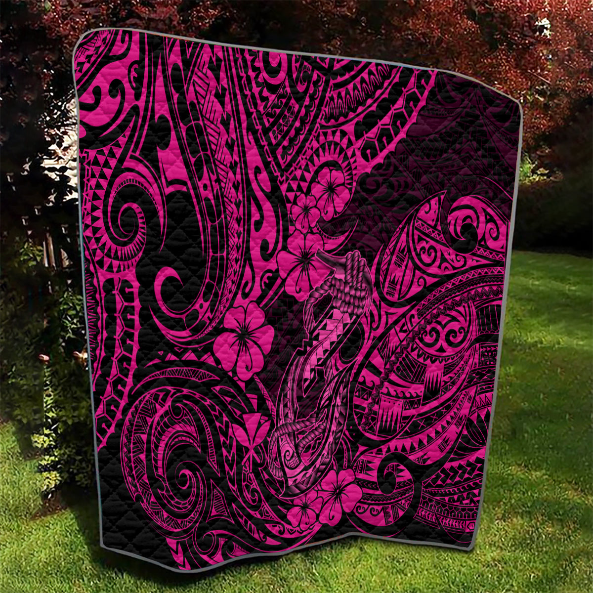 Hawaii Fish Hook Quilt Hibiscus Hawaii Tribal Tattoo Pink Version LT01 - Polynesian Pride