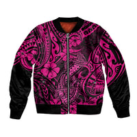 Hawaii Fish Hook Sleeve Zip Bomber Jacket Hibiscus Hawaii Tribal Tattoo Pink Version LT01 Unisex Pink - Polynesian Pride