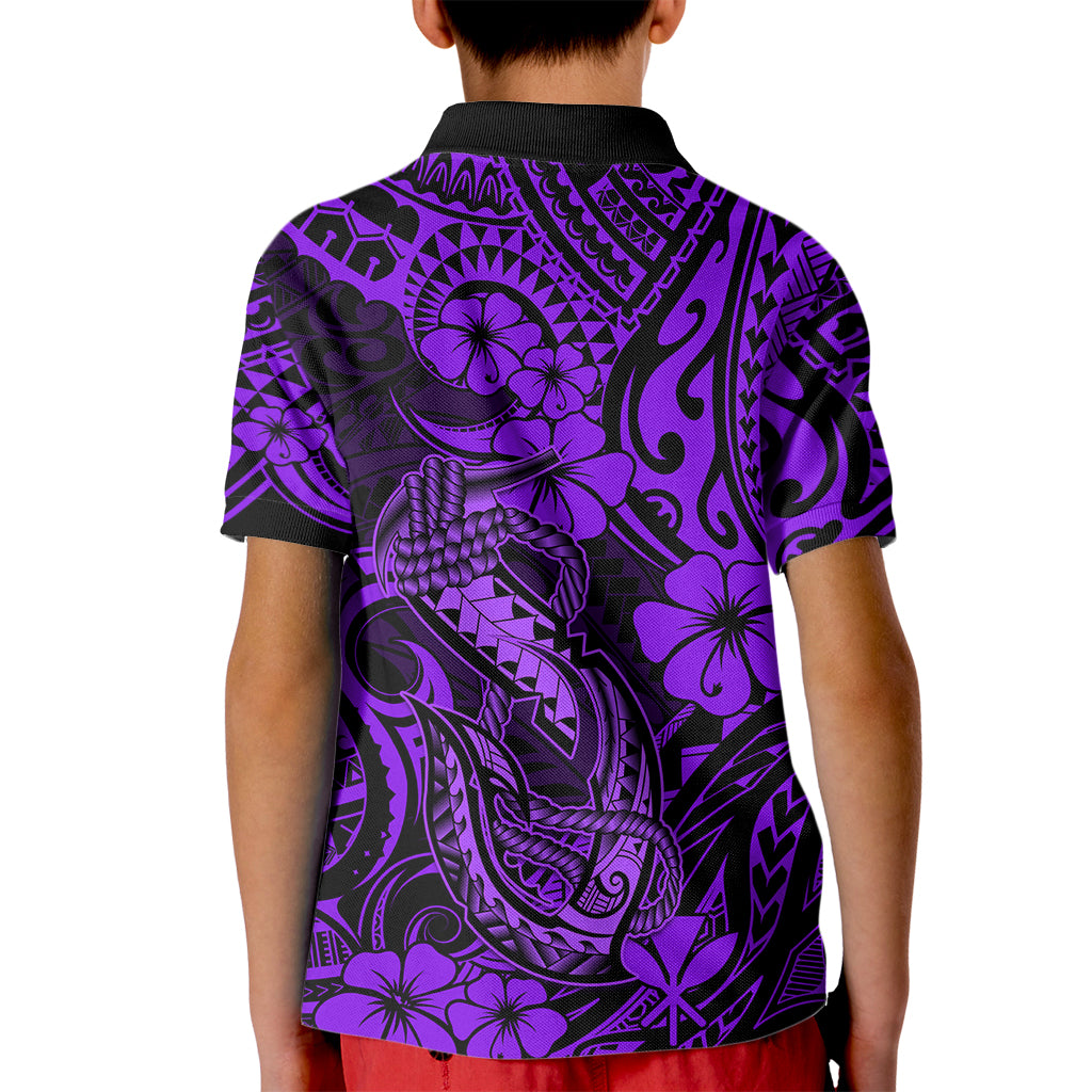 Hawaii Fish Hook Kid Polo Shirt Hibiscus Hawaii Tribal Tattoo Purple Version LT01 - Polynesian Pride