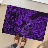 Hawaii Fish Hook Rubber Doormat Hibiscus Hawaii Tribal Tattoo Purple Version LT01 - Polynesian Pride