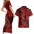 Hawaii Fish Hook Couples Matching Short Sleeve Bodycon Dress and Hawaiian Shirt Hibiscus Hawaii Tribal Tattoo Red Version LT01 - Polynesian Pride