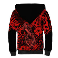 Hawaii Fish Hook Sherpa Hoodie Hibiscus Hawaii Tribal Tattoo Red Version LT01 - Polynesian Pride