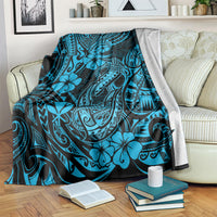 Hawaii Fish Hook Blanket Hibiscus Hawaii Tribal Tattoo Sky Blue Version LT01 - Polynesian Pride